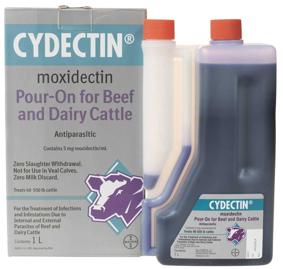 Cydectin POUR-ON 1 Liter Beef Dairy Cattle Dewormer Zero Slaughter Withdrawal...
