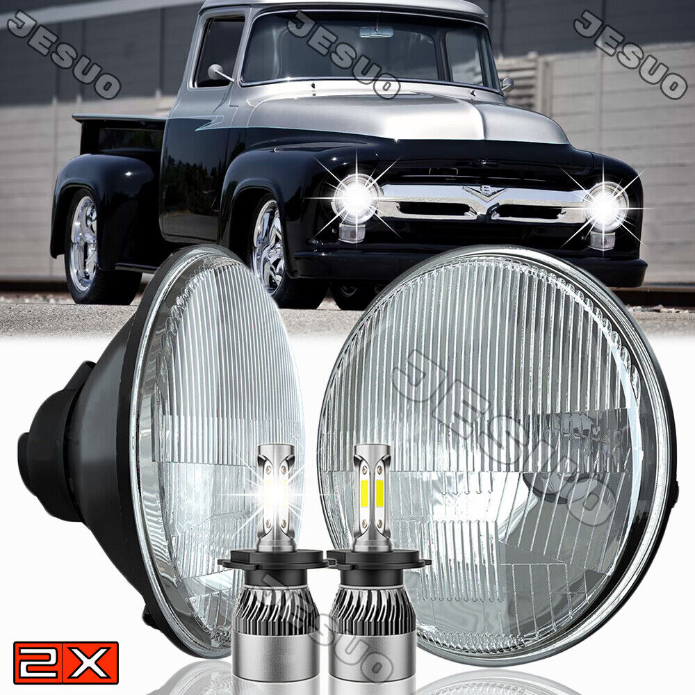 Pair 7Inch LED Headlights White Halo For 1953-1977 Ford F100 F250 F350 Pickup