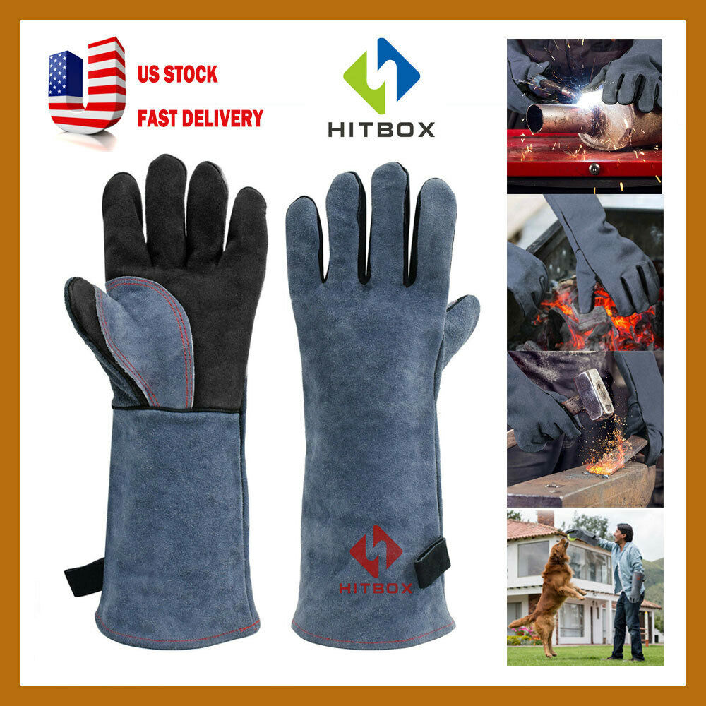 16'' Welding Gloves TIG Heat Resistant Unibody Cow Split Leather BBQ Cooking