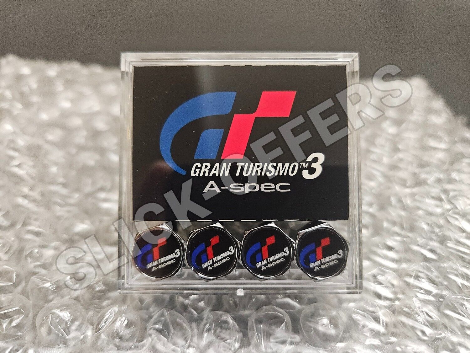 NEW SUPER RARE Gran Turismo 3 A-Spec TIRE VALVE CAPS Set PlayStation 2 PS2 USA