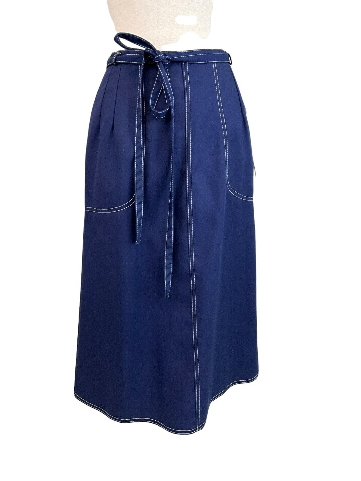 Vintage 70s Wrap Skirt Blue Full Wrap White Stitch Hippy Preppy NWT Midi S/M