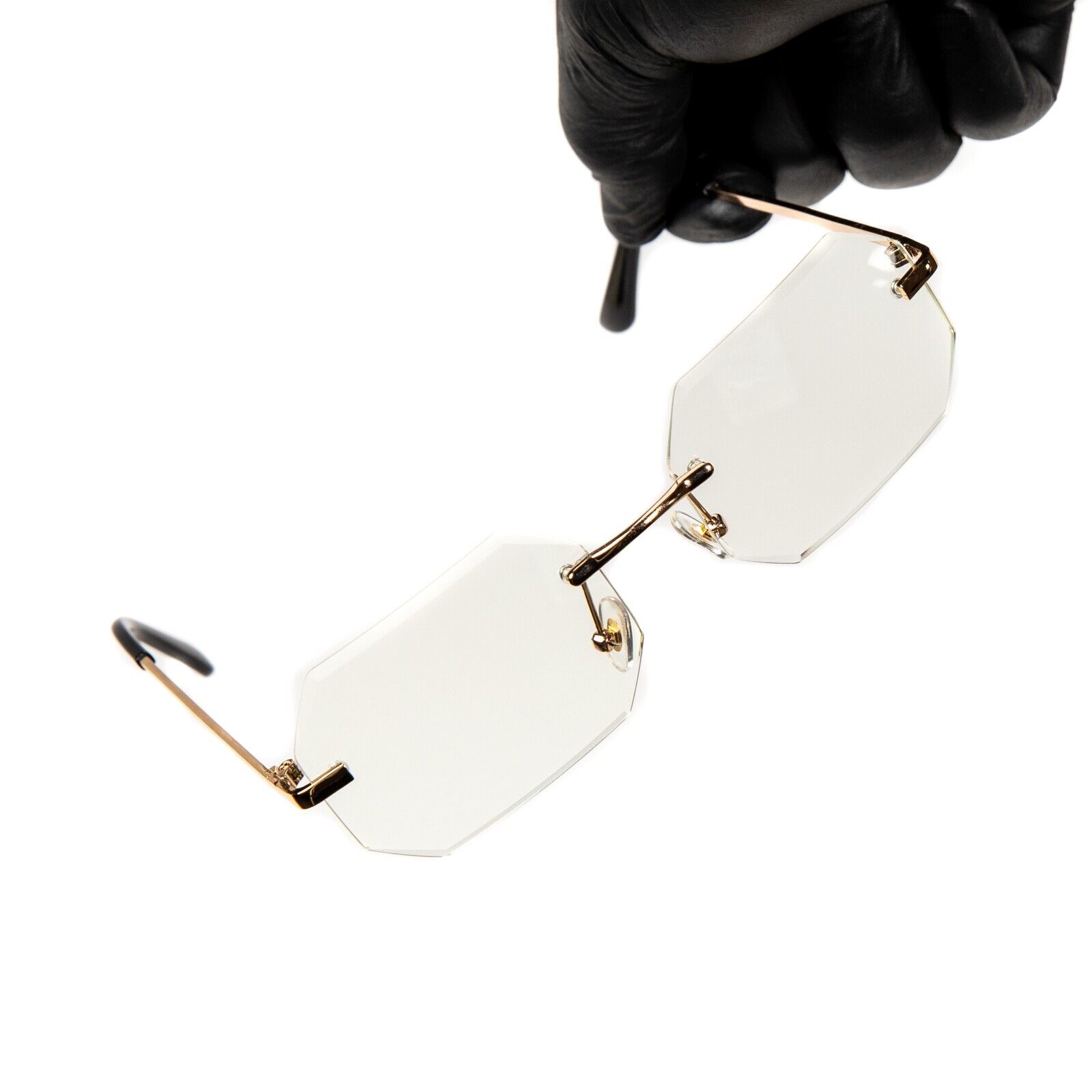 Vintage Gold Frame Retro 90\'s Hip Hop Mens Large Octagon Clear Lens Glasses