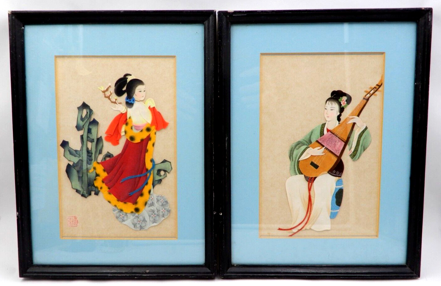 VINTAGE FRAMED CHINESE 3-DIMENSIONAL RICE PAPER PORTRAITS
