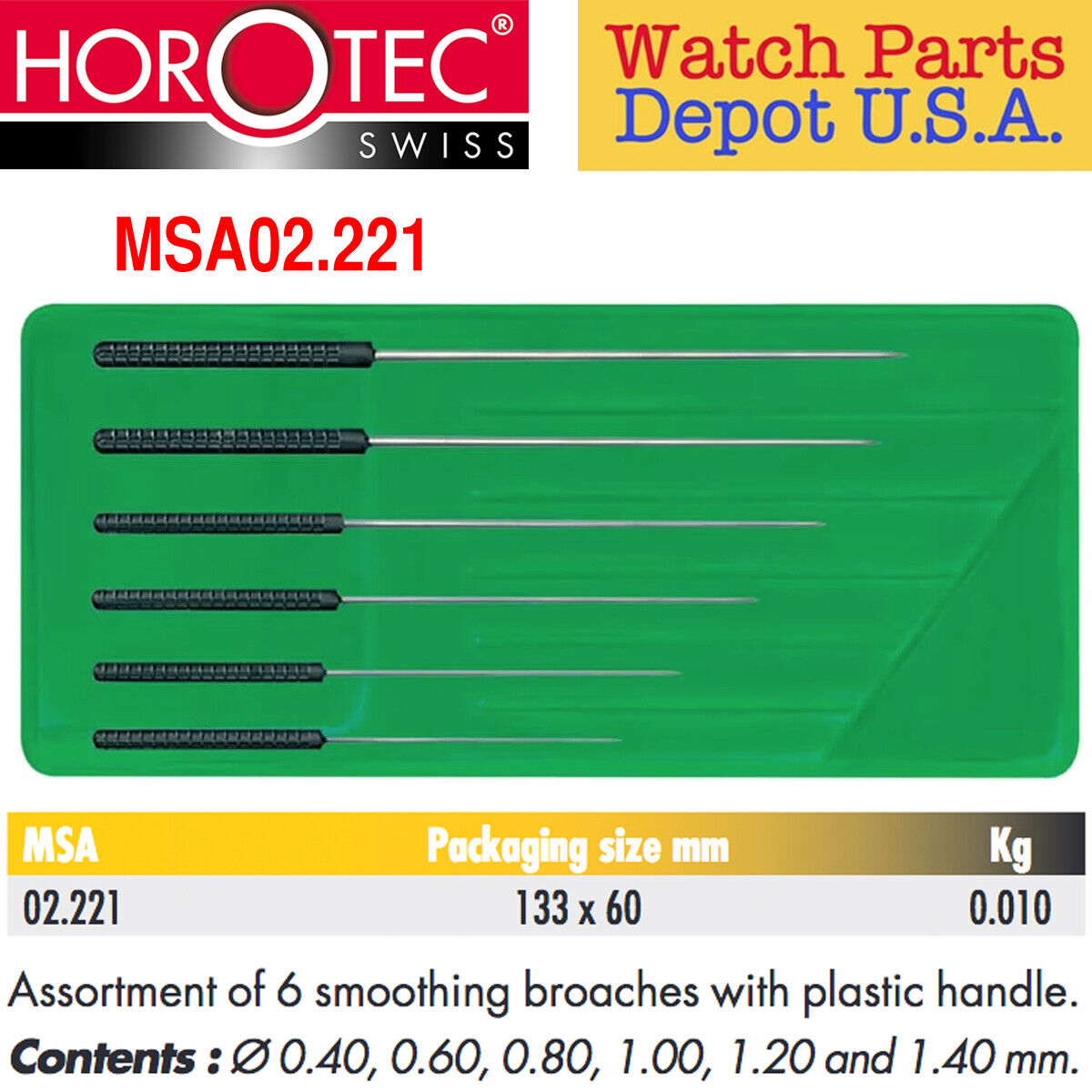 Horotec MSA02.221 Assortment of Smoothing Broaches with Plastic Handle