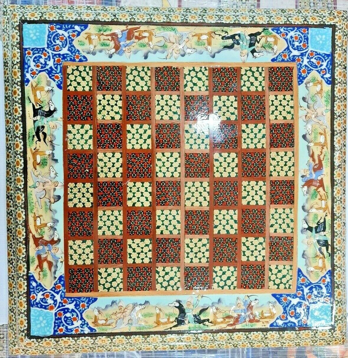 HANDCRAFTED Persian Chess Board Game Khatam Handpainted Oriental Wooden Chess 