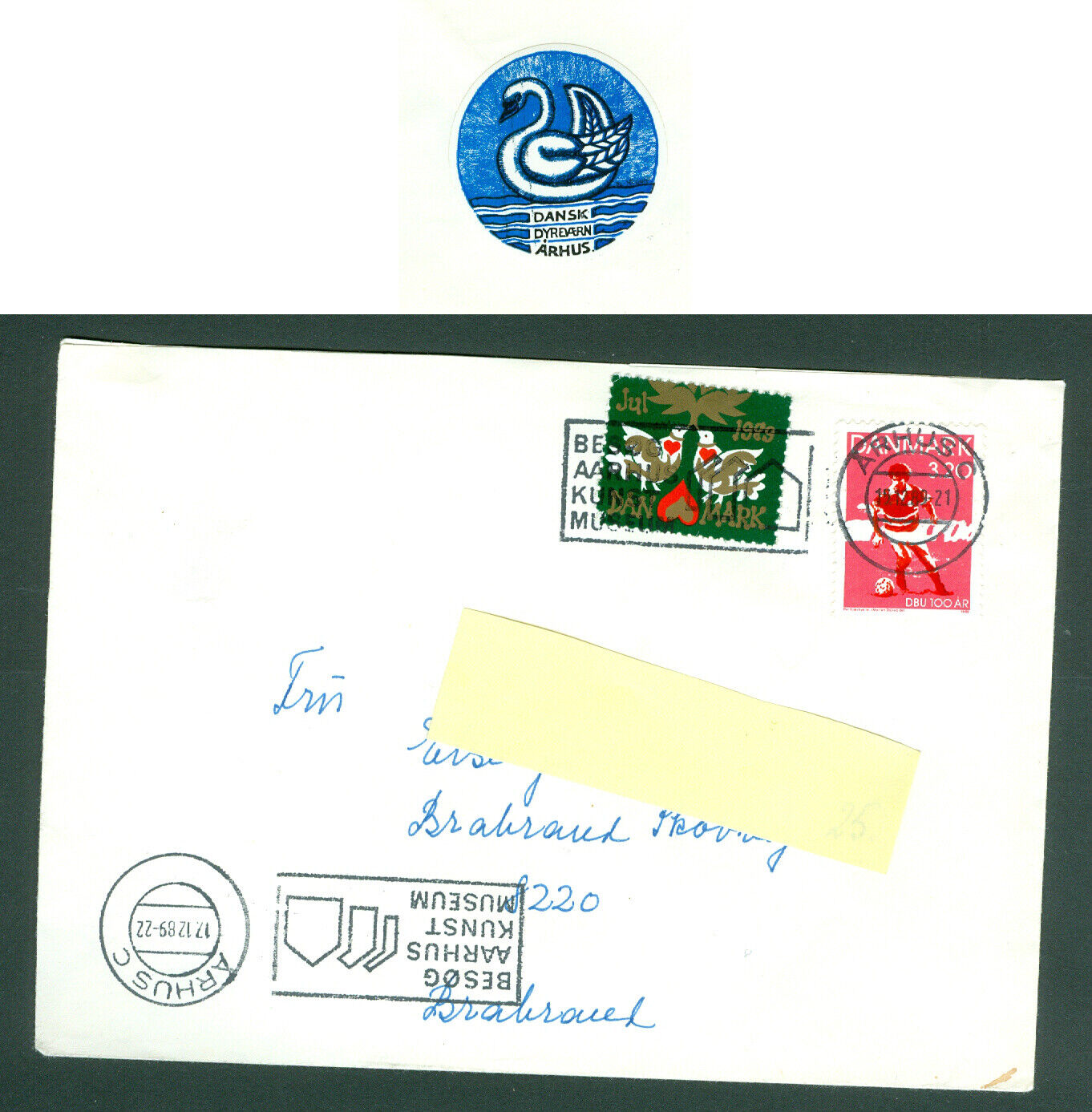 Denmark. Cover 1989 Poster Stamp Animal Protection+ Seal  + Sc# 866 Soccer.Adr: