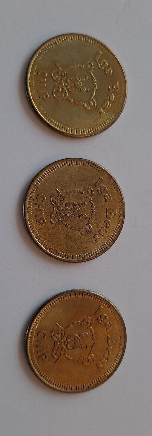 3 Vintage KENNY\'S IGA CASH Bear Chip Token Coins Lincoln City, Oregon