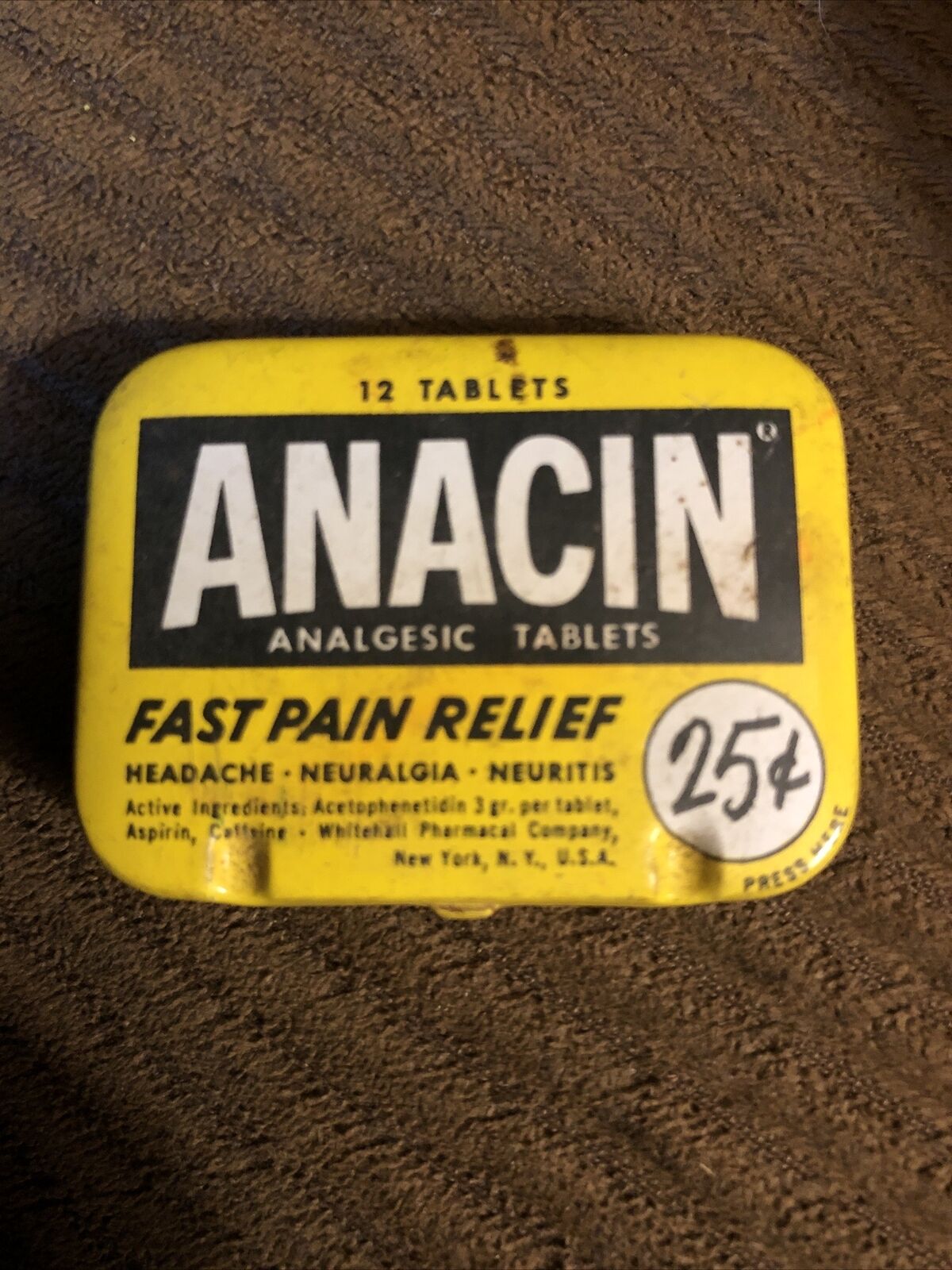 Vintage Anacin Metal Tin Small Purse Pocket Size Health & Pharmacy Advertising