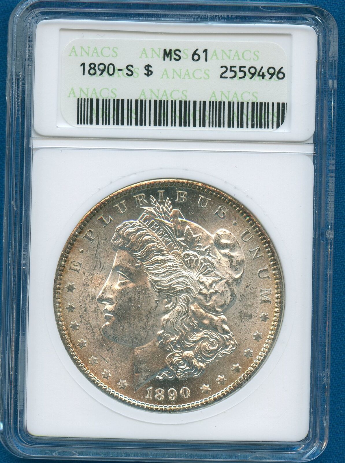 1890 S ANACS MS61 Morgan Silver Dollar $1 US Mint Rare 1890-S MS-61 Soapbox 