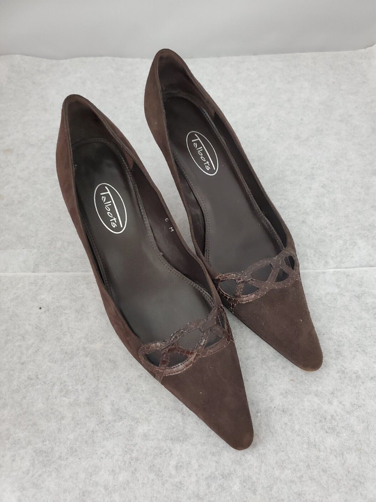 Talbots Womens High Heel Shoes 6 M Dark Brown Suede Leather Spool Heel Pumps