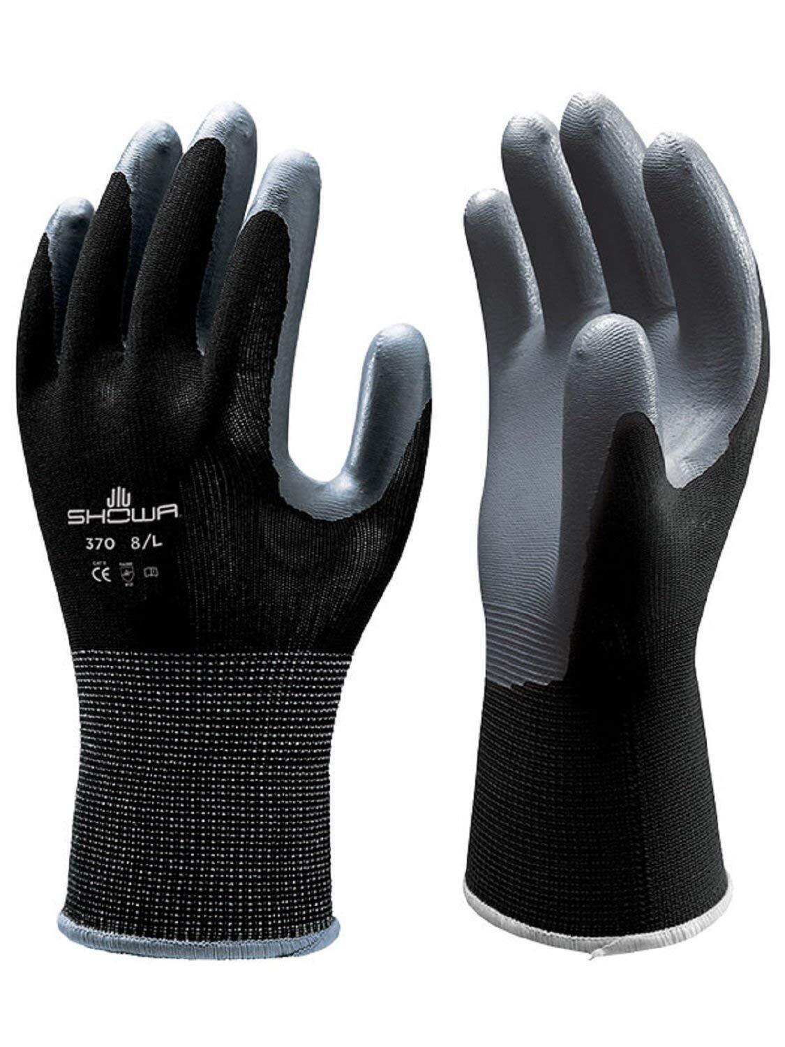 Showa Atlas 370 Black Nitrile Coated Gardening Work Gloves (Sizes: SM-XL)