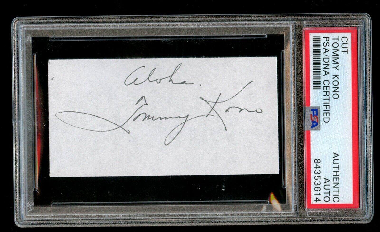 Tommy Kono signed auto 1.5x3.5 cut Japanese American Champion Weightlifter PSA