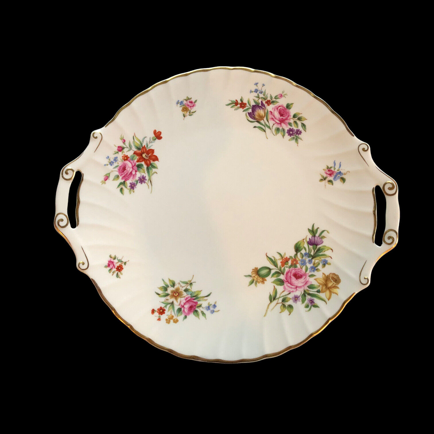Royal Worcester Witley Garden Cake Plate Double Handled Round