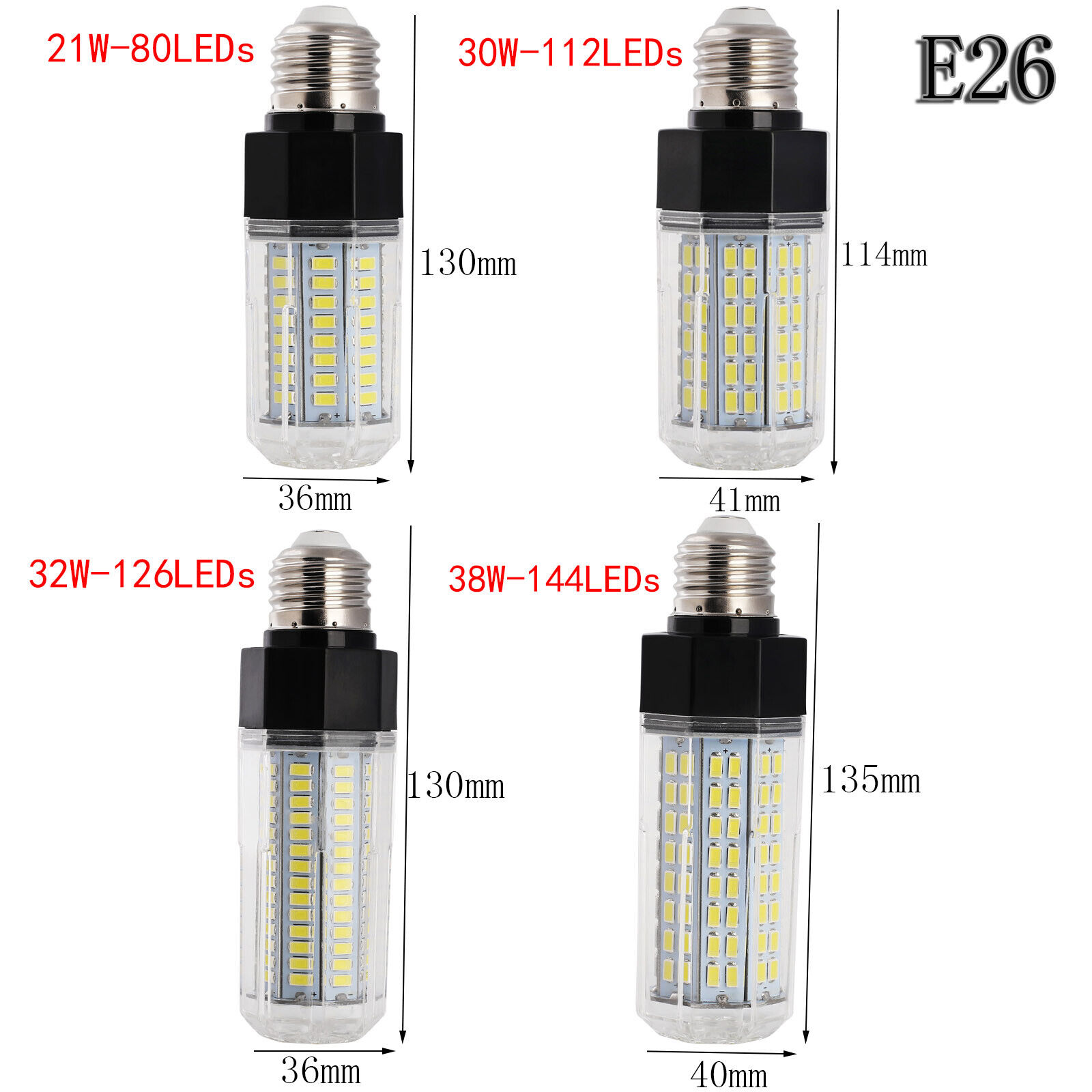Dimmable E26 E27 E12 E14 LED Corn Light Bulb 21W 30W 32W 38W 5730 SMD White Lamp