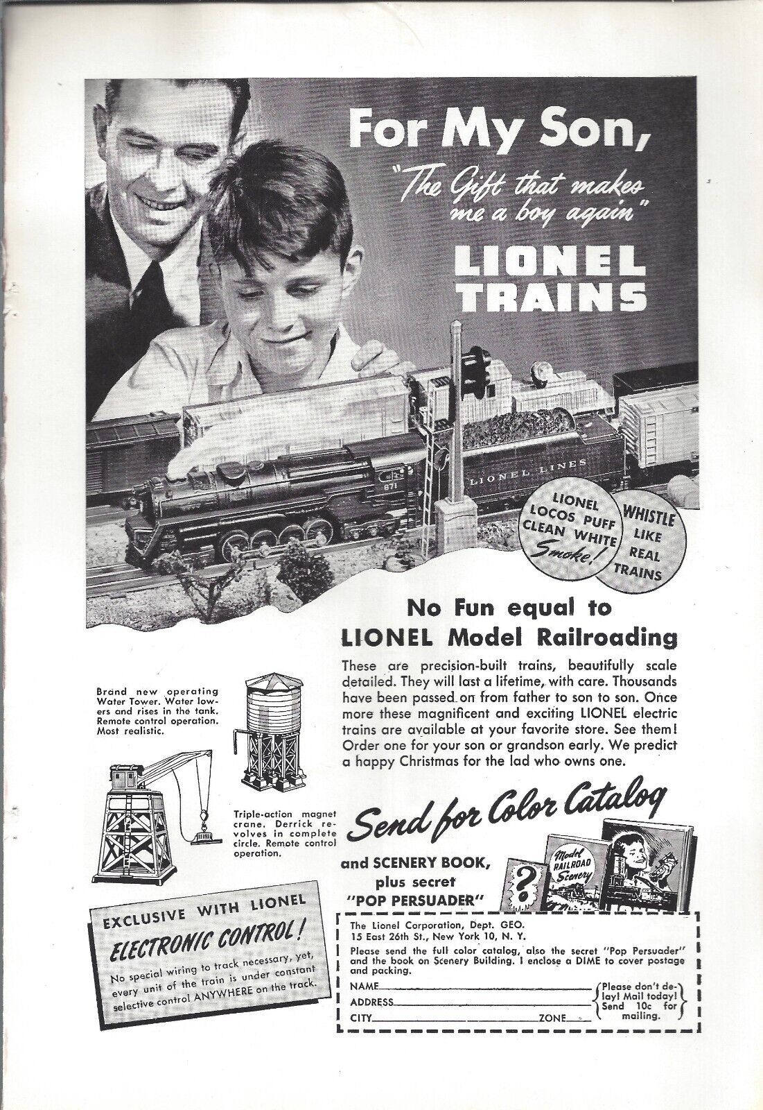 Vintage Lionel Train Print Christmas Ad  Father & Son