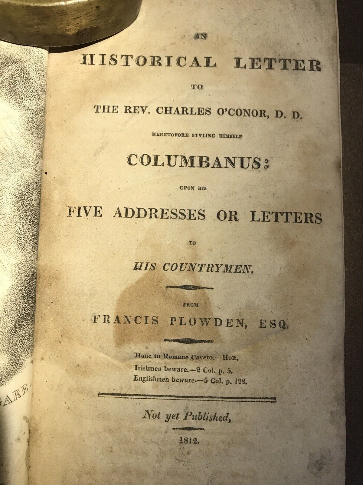 Rare An historical letter to the Rev. Charles O\'Conor, D.D by Plowden, 1812
