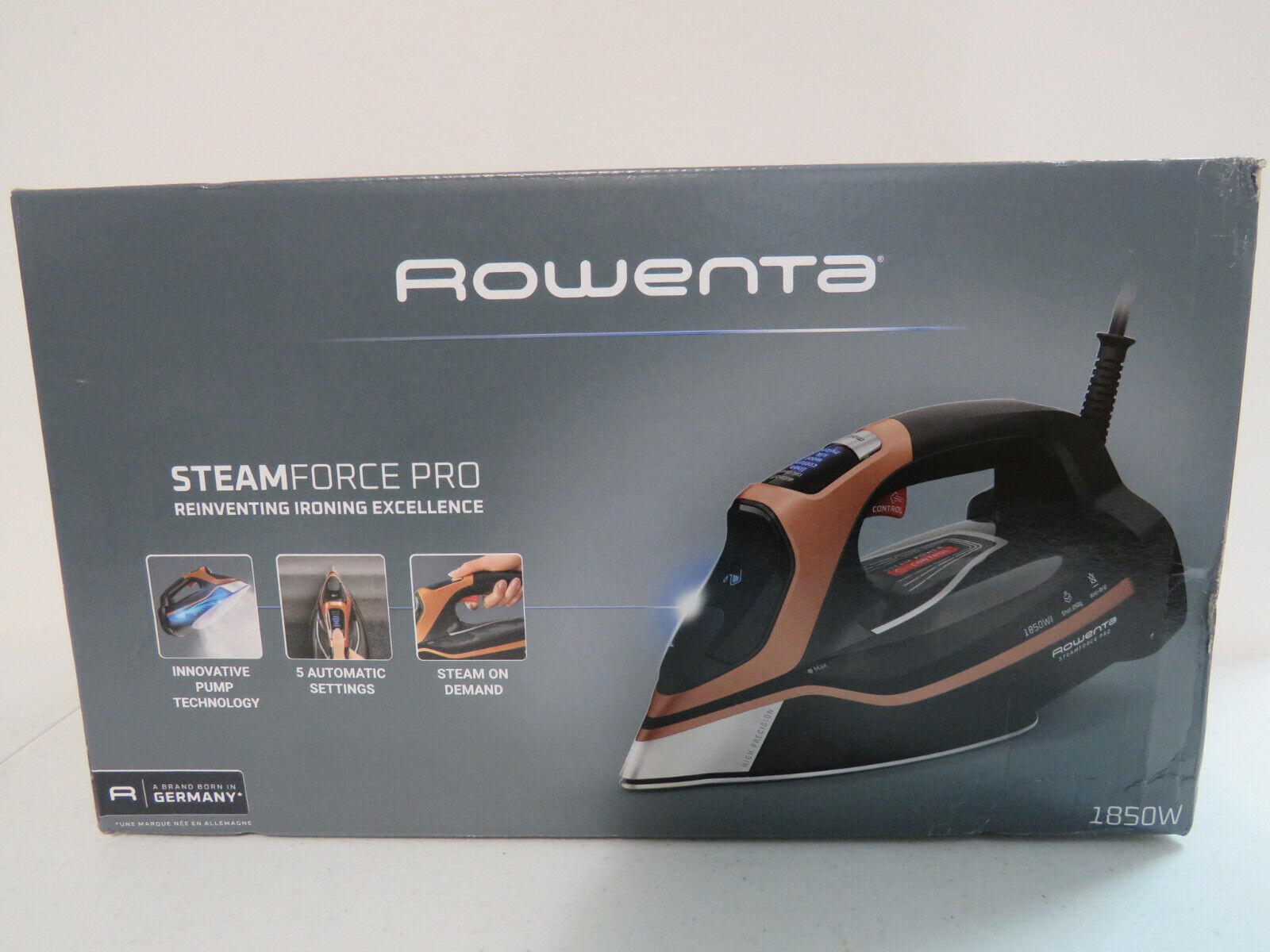 Rowenta Steam Force Pro Stainless Steel Iron Soleplate 1850-Watts Copper NEW
