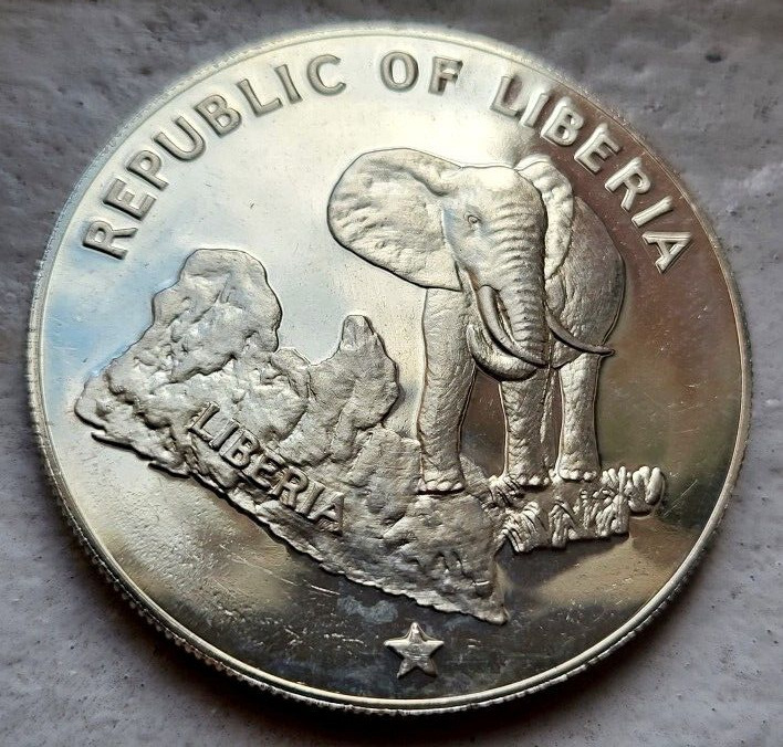 1974 Liberia 5 Dollars Silver (.900) Coin
