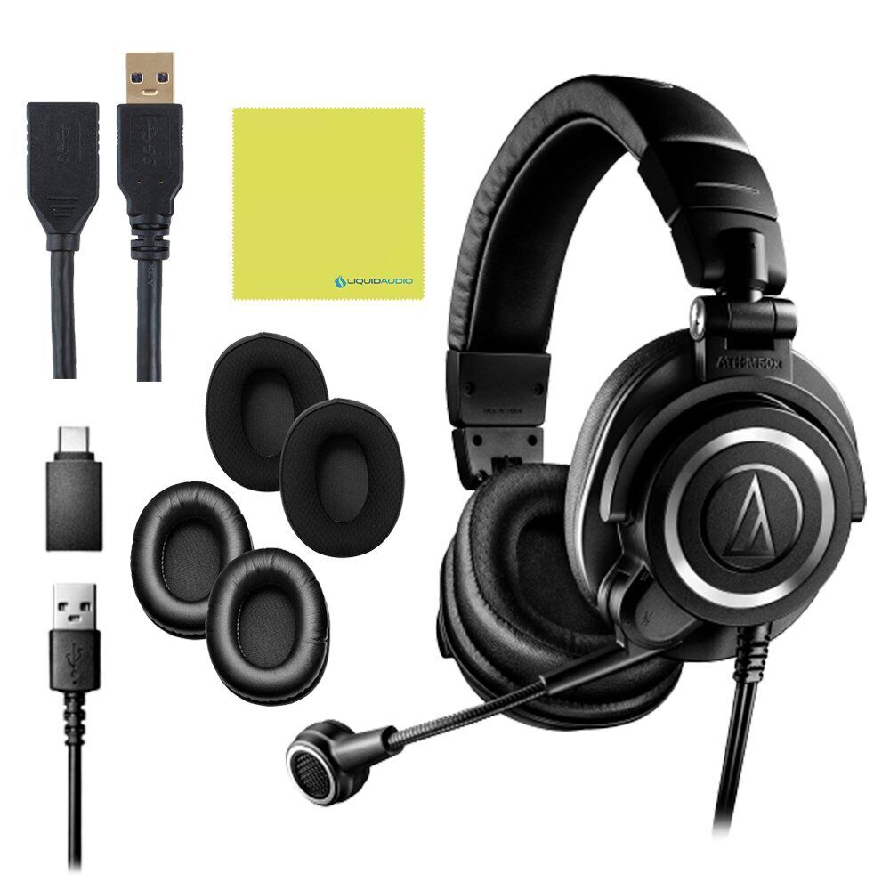 Audio-Technica M50XSTS-USB StreamSet Bundle w/Pig Hog Extension Cable, & Cloth