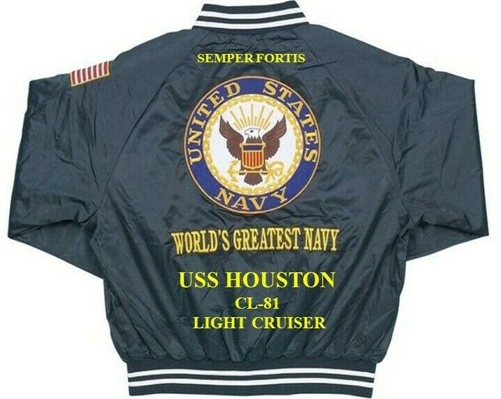 USS HOUSTON  CL-81 LIGHT CRUISER NAVY EMBROIDERED SATIN JACKET(BACK ONLY)