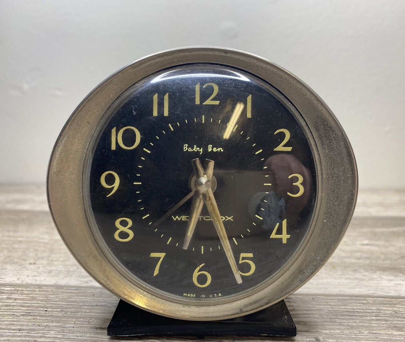 Antique Baby Ben Westclox Alarm Clock Black and Silver