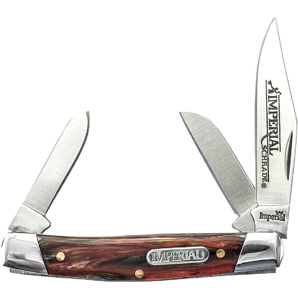 Schrade Imperial Stockman Folding Pocket Knife Amber Swirl Handles NEW IMP15S