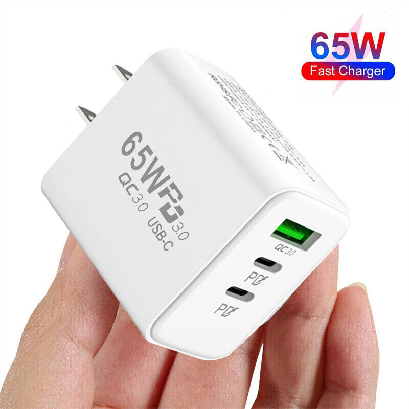 65W Fast Charging Double USB-C QC3.0 PD Wall Charger Power Adapter For Phone
