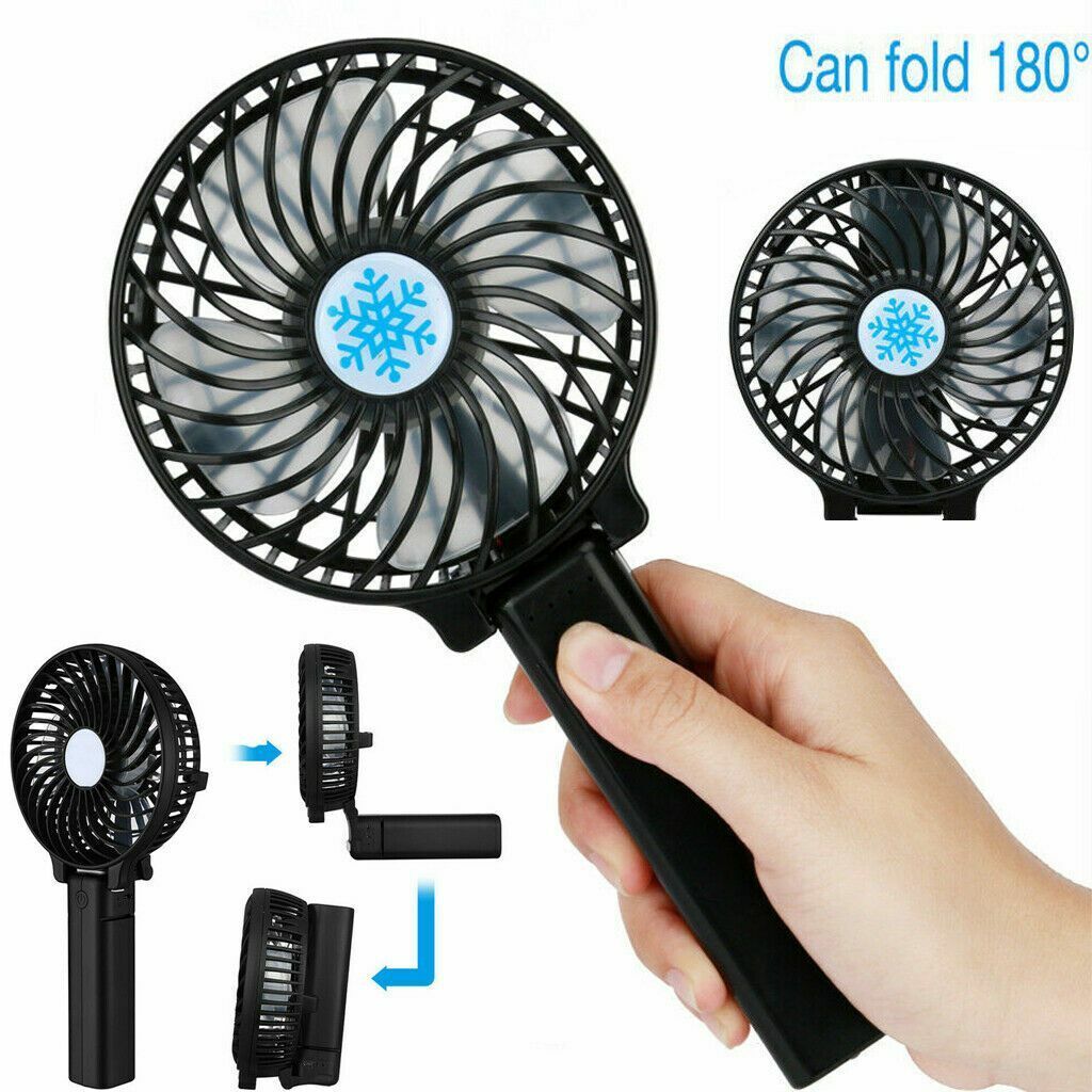 Black Mini Quiet Fan Air Cooler Operated Hand Held USB Battery Foldable