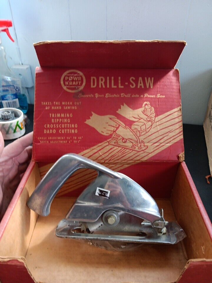 Vintage Powr Kraft Drill-Saw w/ Box & Accessories Montgomery Ward Power Kraft