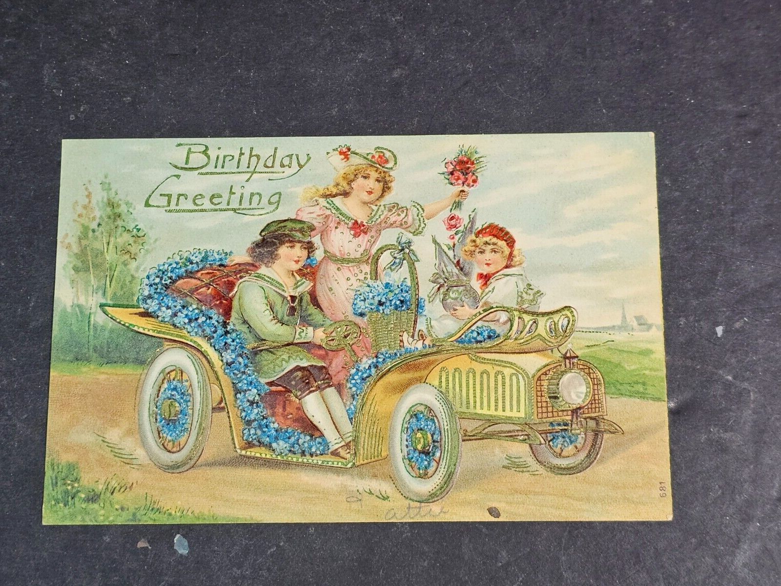 Early 1900s post cards excellent sha[pe birthday greetings auto industry colored
