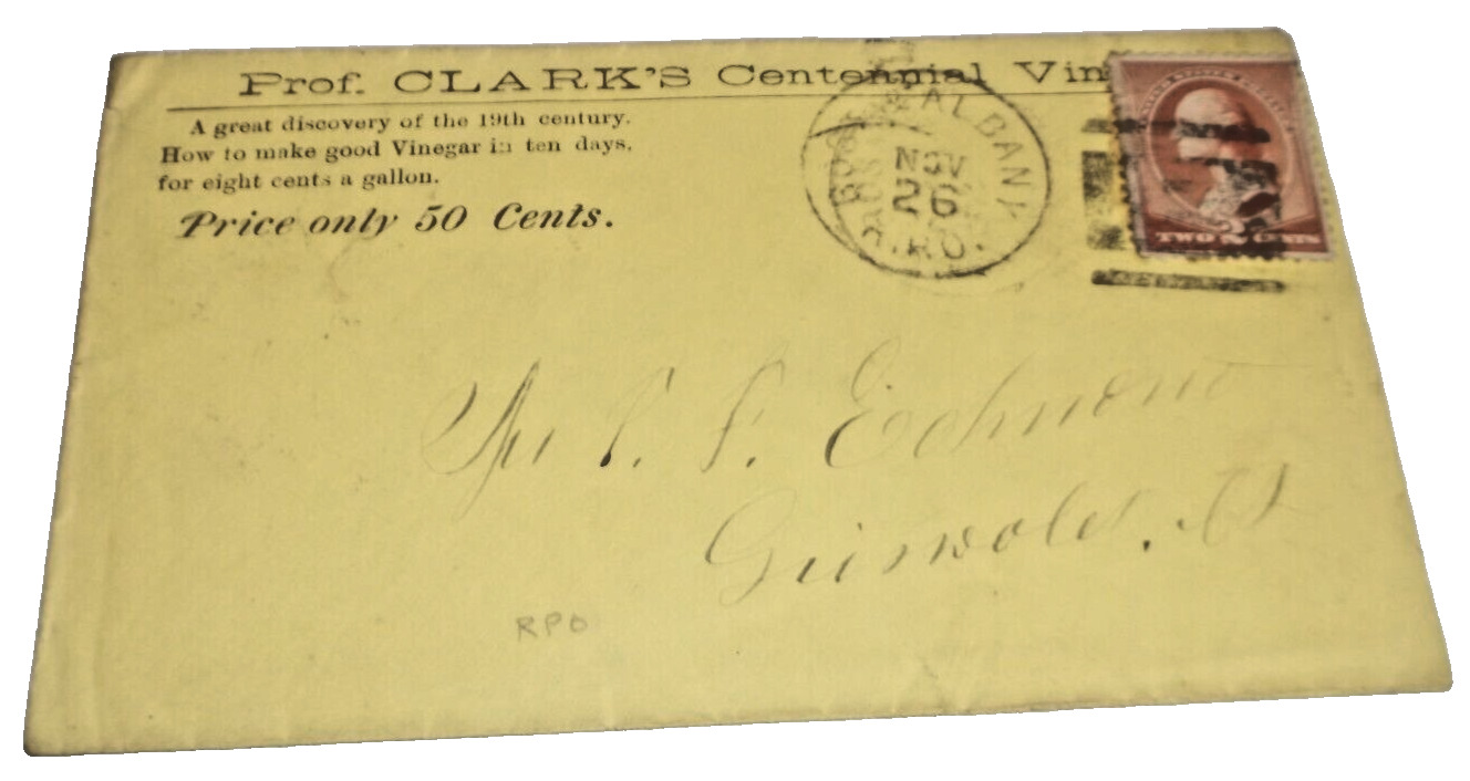 NOVEMBER 1884 BOSTON & ALBANY NYC NEW YORK CENTRAL RPO HANDLED ENVELOPE