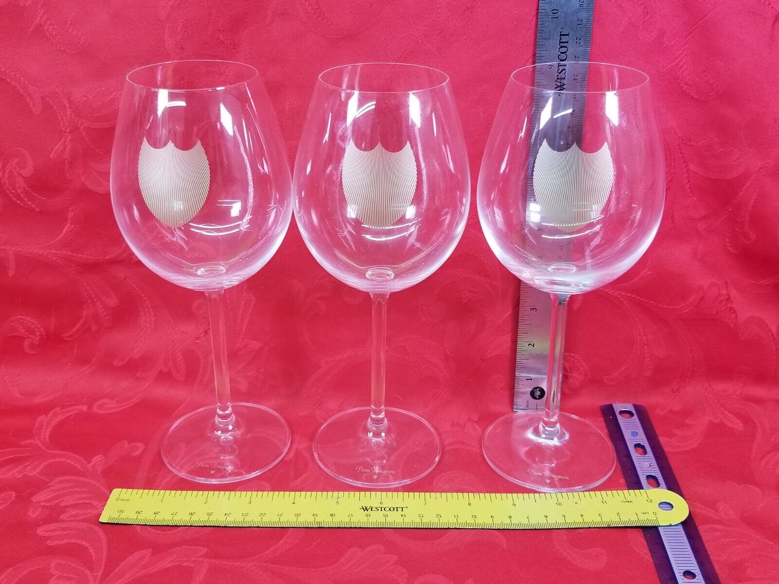 3 Moet & Chandon Dom Perignon Bubble Style Wine Glass, Golden Shield Logo