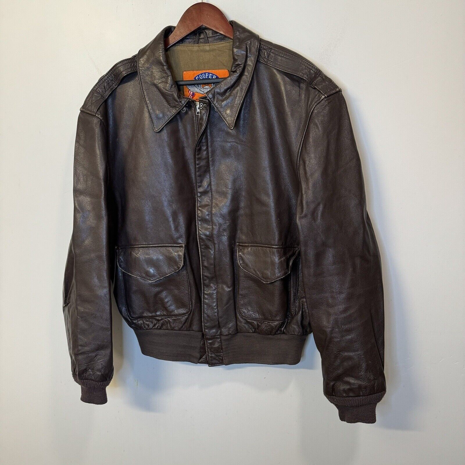 Vintage Cooper Jacket Mens 46L Brown Type A2 Flight Bomber Leather Military Coat