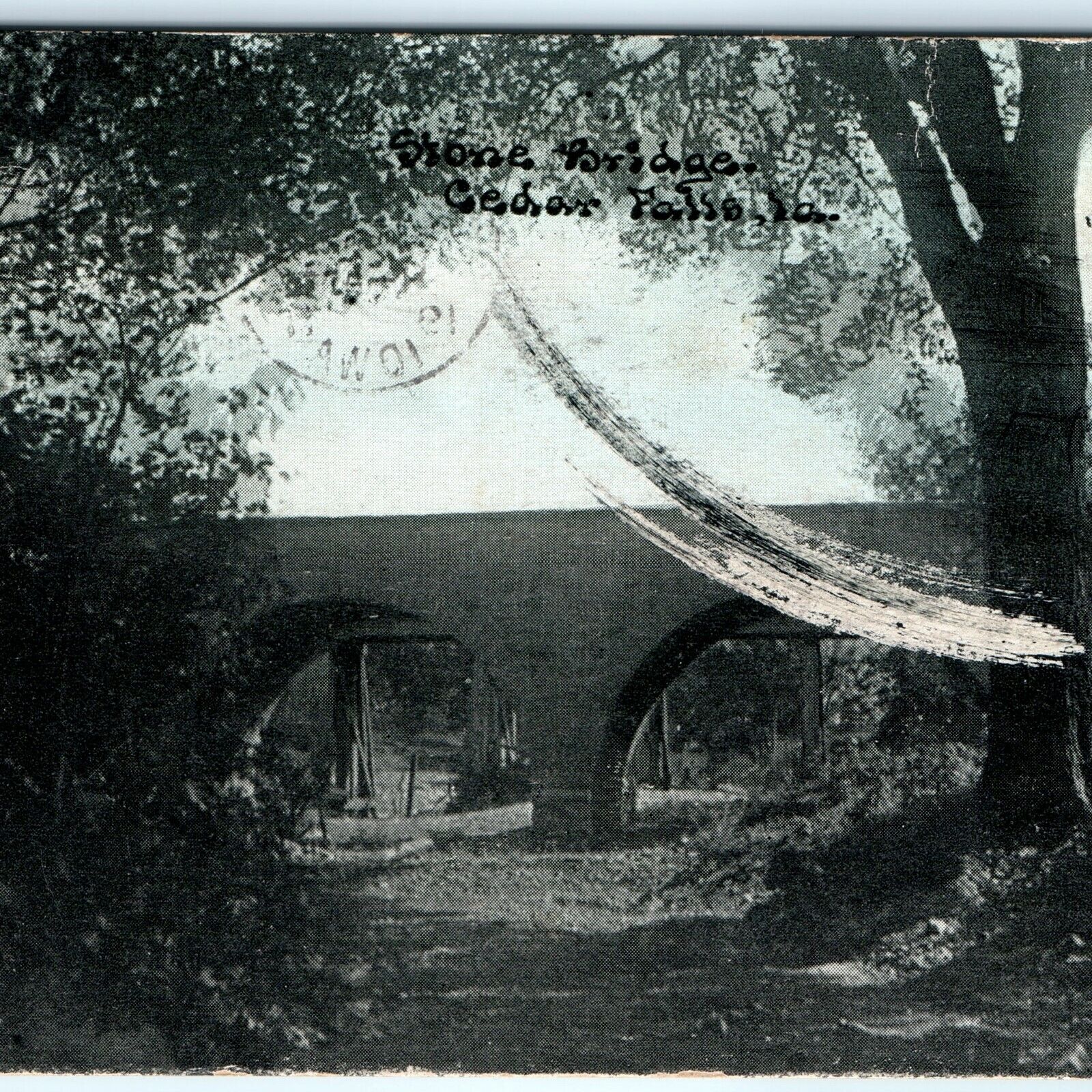 1911 Cedar Falls IA Stone Bridge Photo Postcard to Lost Nation IA Clara Smith A9