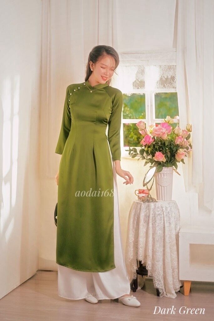 Green Traditional Ao Dai, Ao Dai Tet,  Ao Dai For Women, Ao Dai Plus Size
