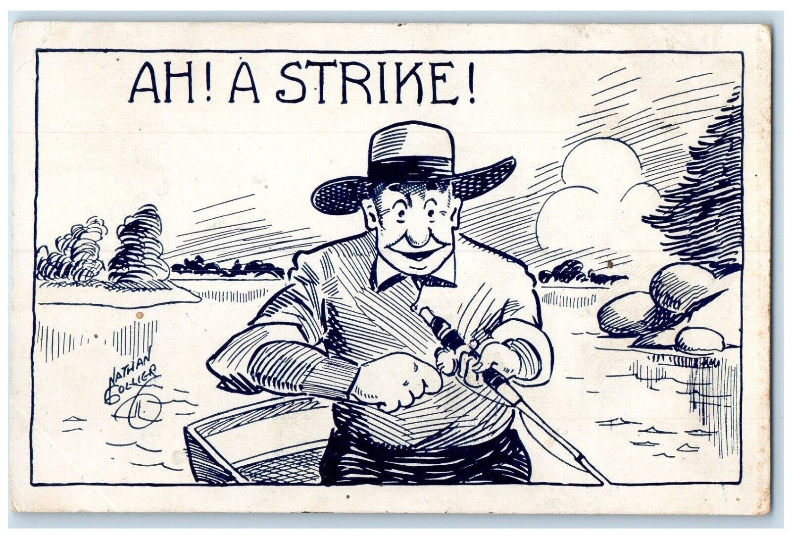 c1910's Nathan Gollier Man Fishing A Strike Frederic Michigan MI Postcard