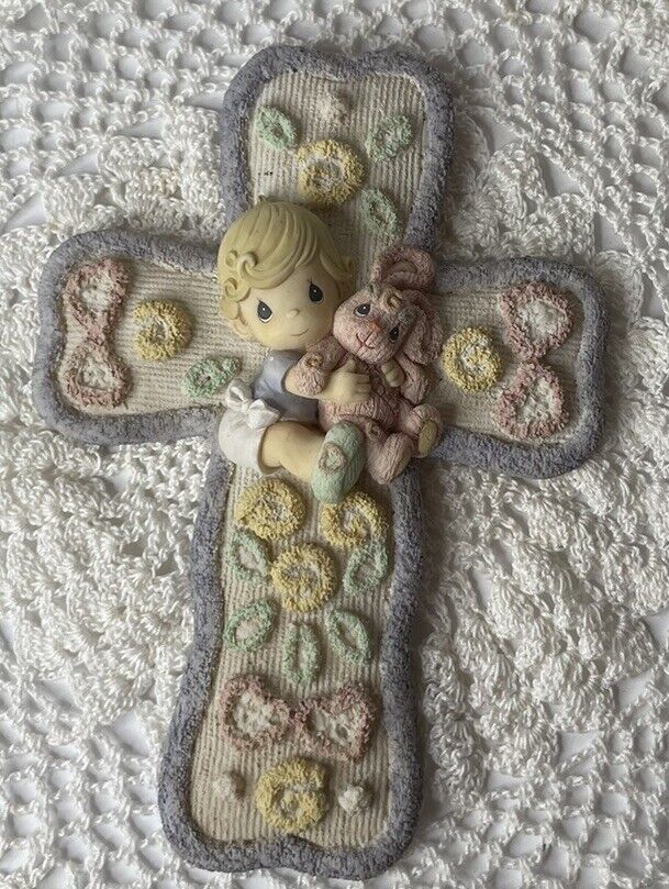 Vintage Precious Moments 2001 Cross Child With Bunny By Enesco 7.5 inch Tall