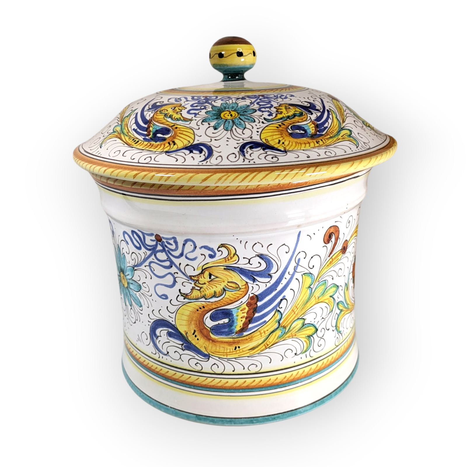 Italian Deruta Raffaellesco Dragon Painted Ceramic Biscotti Jar Canister 8\
