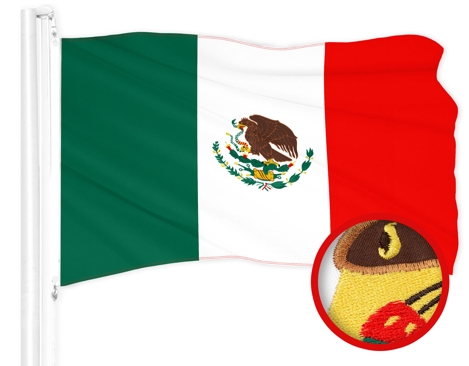 G128 Mexico Mexican Flag 4x6 Ft ToughWeave Series Embroidered 210D Polyester