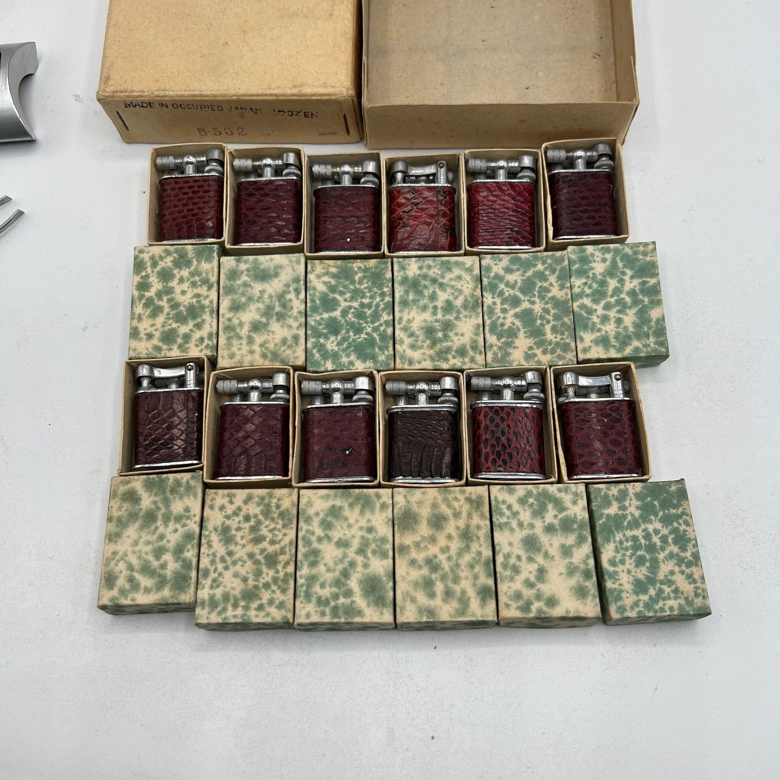 12 Occupied Japan Mini Lift Arm Lighters In Original Boxes NOS