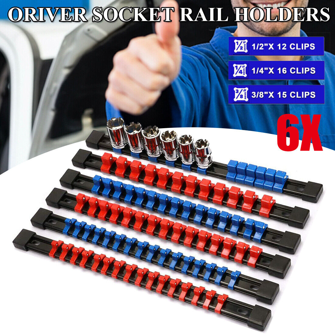 3/6/12PCS Socket Organizer Mountable Sliding Holder Rail Rack Tool Storage