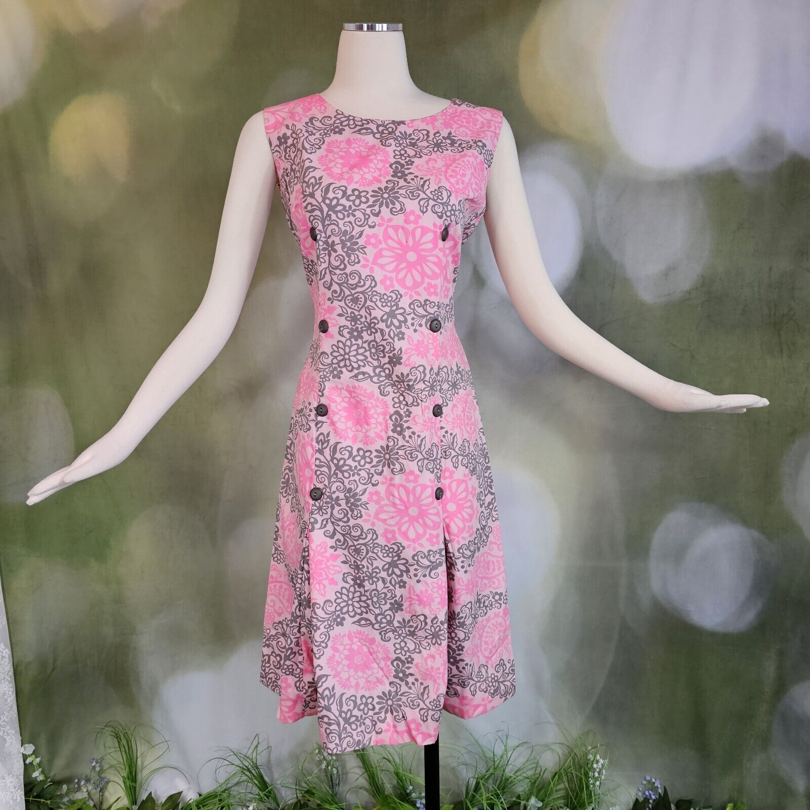 Vintage 1960\'s Dress Shift Sleeveless Retro Mod Sundress Hippie Bright Floral 