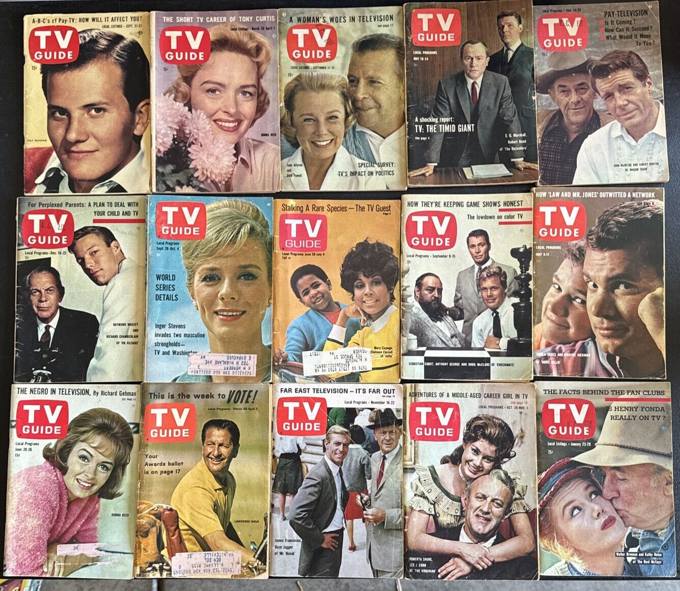 HUGE LOT 15 VINTAGE 1960s TV GUIDE Magazine 1960-1969 MID TO MID+  GRADE - LOOK