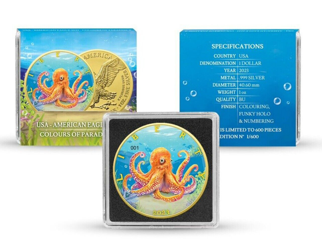 FULL SET of 3-ASE Paradise II Marine Creatures Silver coins (3 oz total) 2023