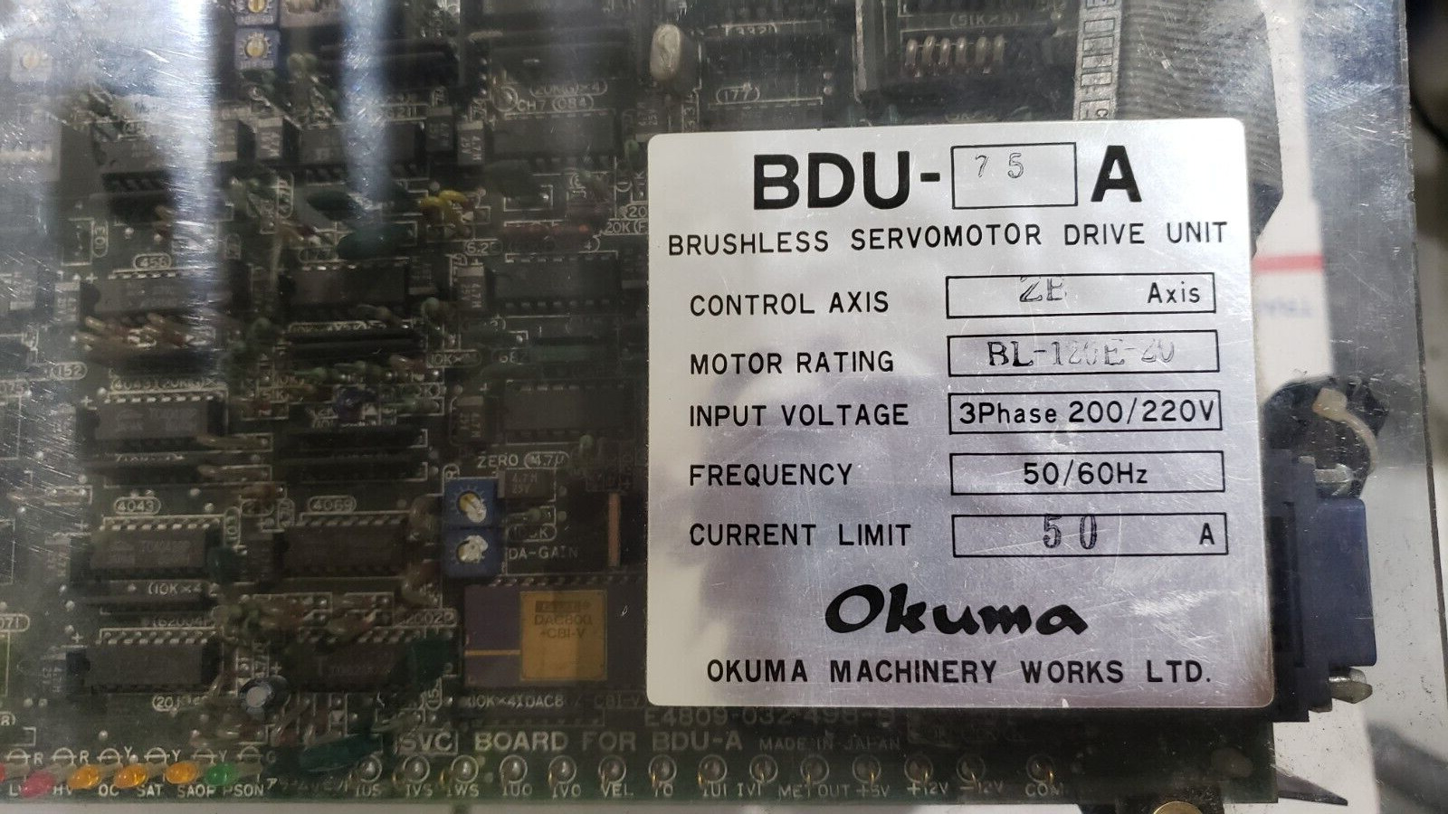 Okuma BDU-75A     ZB-Axis    Brushless Servo Motor Board Drive unit