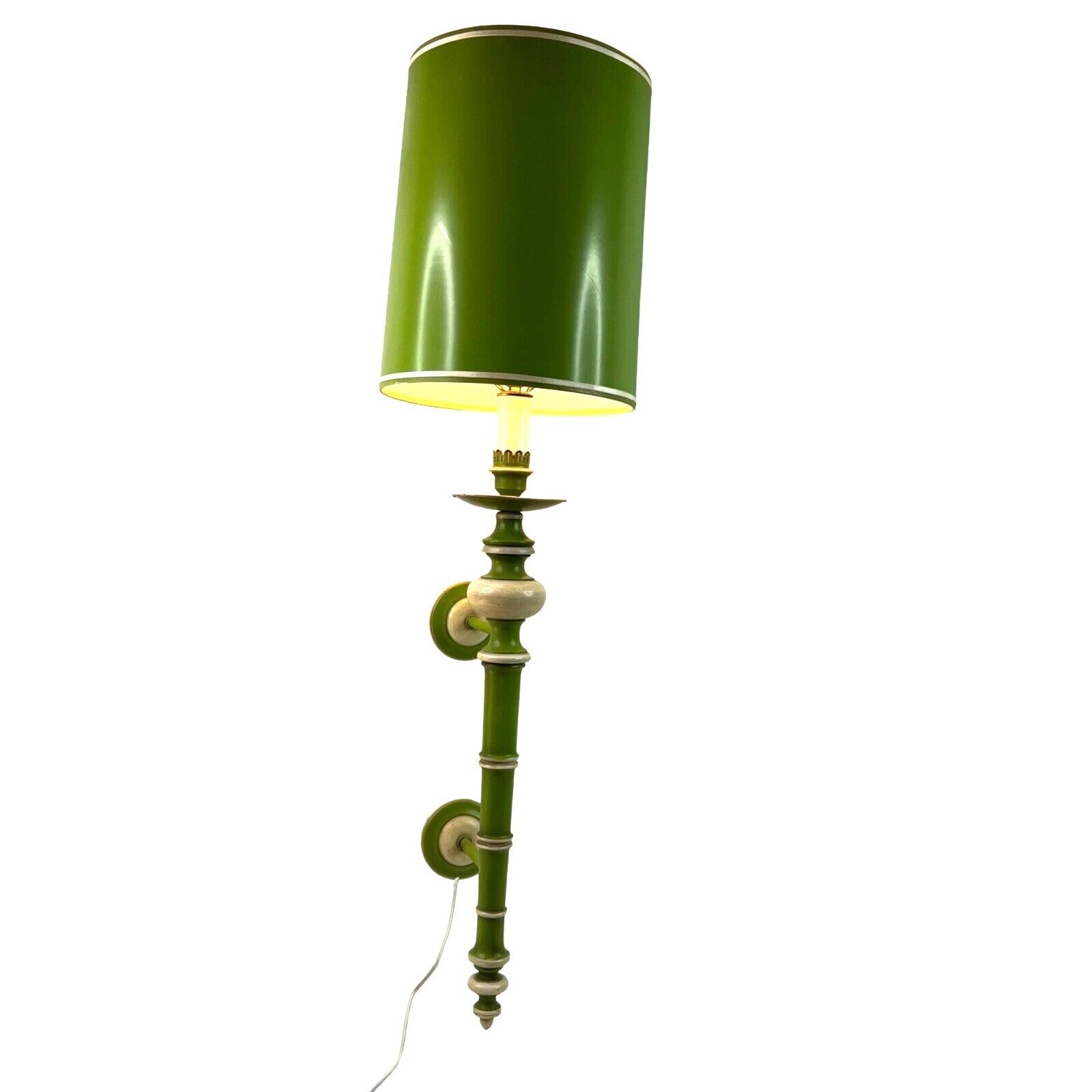 Vintage Phil Mar Wall Sconce Lamp Mid Century Green Beige Drum Shade 37\
