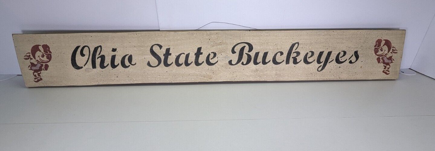 Large Vintage Ohio State Buckeyes Wooden Sign Brutus Buckeye Wire Mount