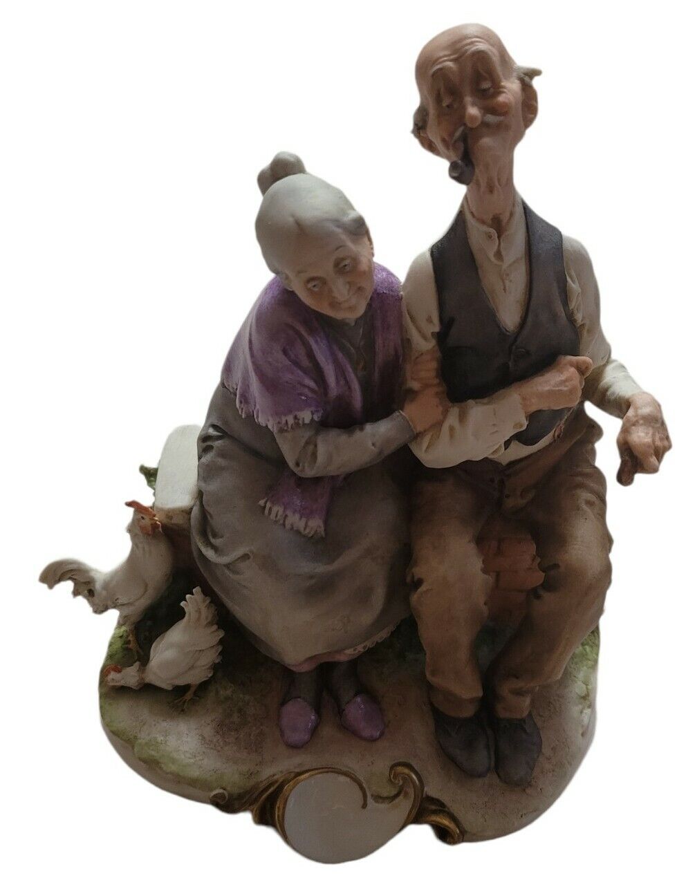 Vintage Capodimonte G. Cappe Elderly Couple with Chickens Figurine Made In Italy