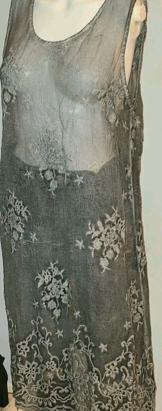Sheer Silk  Slip Fairy Art Deco 1920s 1930s Style Embroidered Dress Lagenlook 