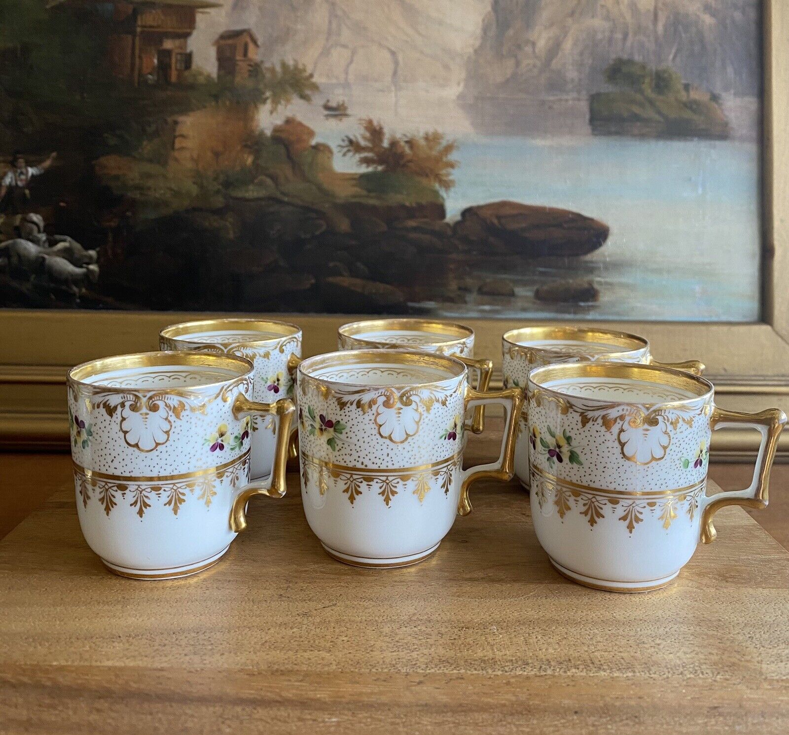 (6) RICHARD KLEMM Dresden Porcelain DEMITASSE CUPS Antique Late 19th Century